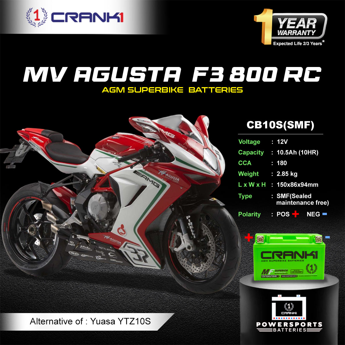 Battery For MV Agusta F3 800 RC (2016-2020) - CB10S - Factory Activated