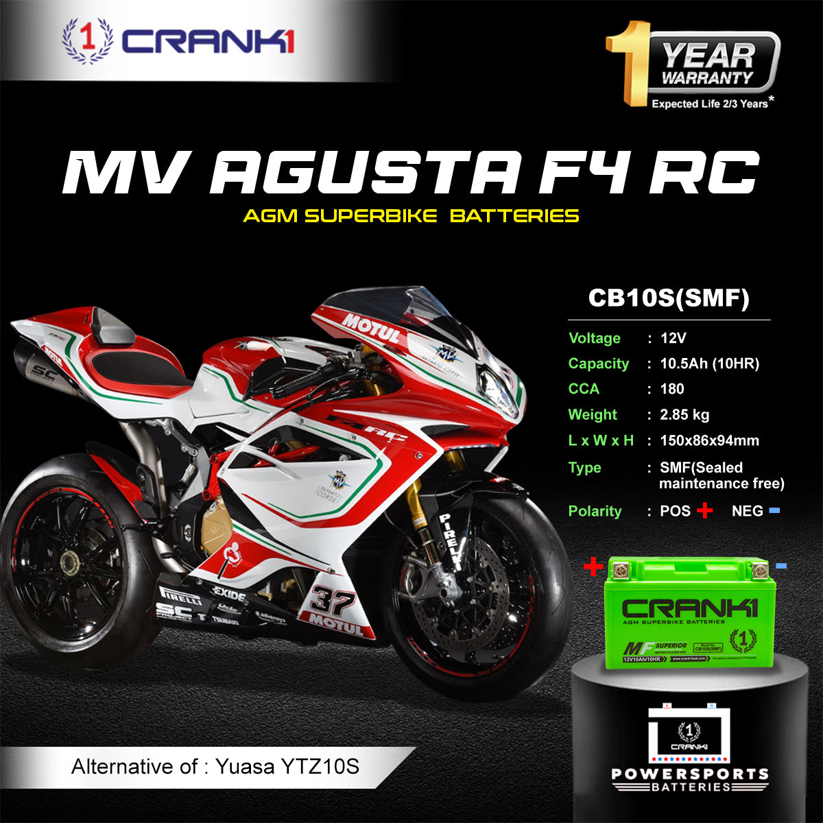 Battery For MV Agusta F4 RC - CB10S - Factory Activated