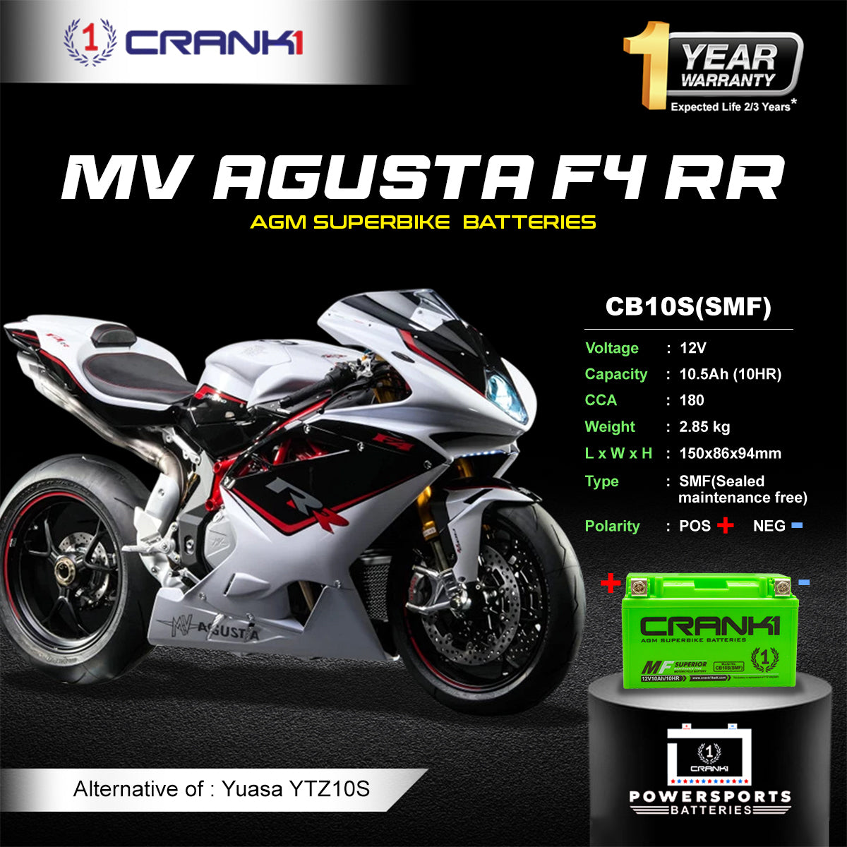 Battery For MV Agusta F4 RR (2000-2008) - CB10S - Factory Activated