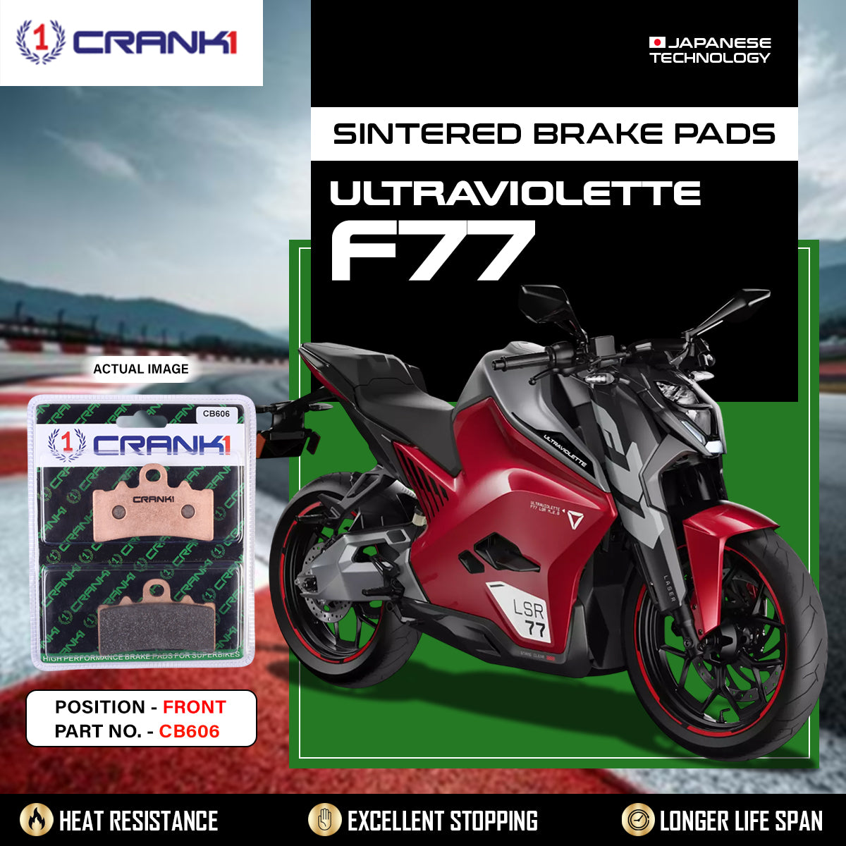 Sintered Brake Pads For Ultraviolette F77 - Front - CB606