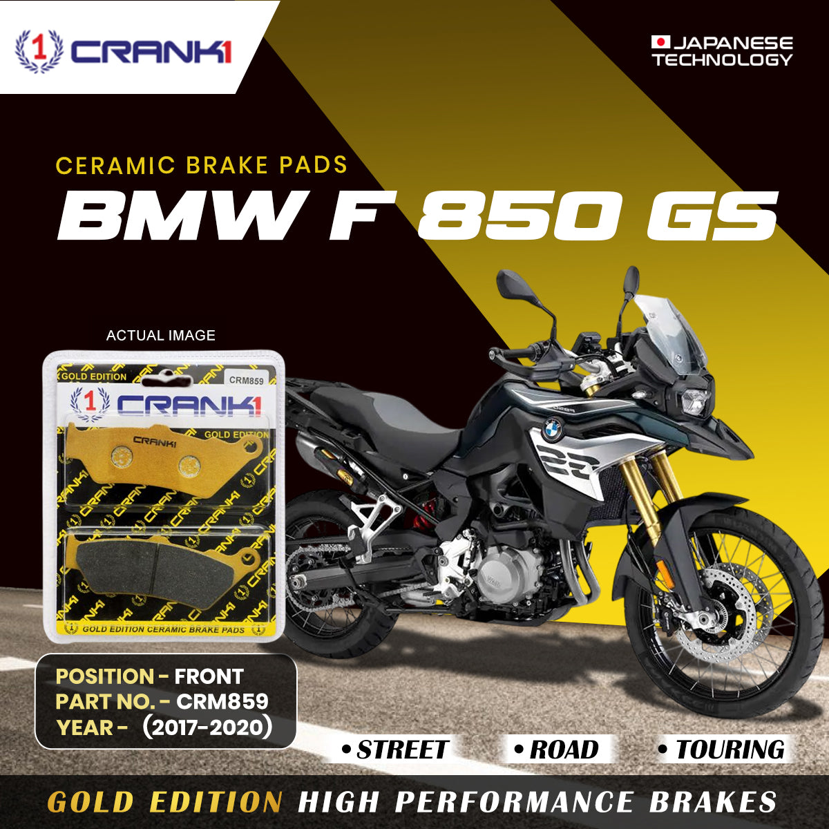 Ceramic Brake Pads For  BMW F 850 GS	 (2017-2020) - Front - CRM859 - 2 Sets | Smooth Braking | Heat Resistant | Long Life | Disc Friendly