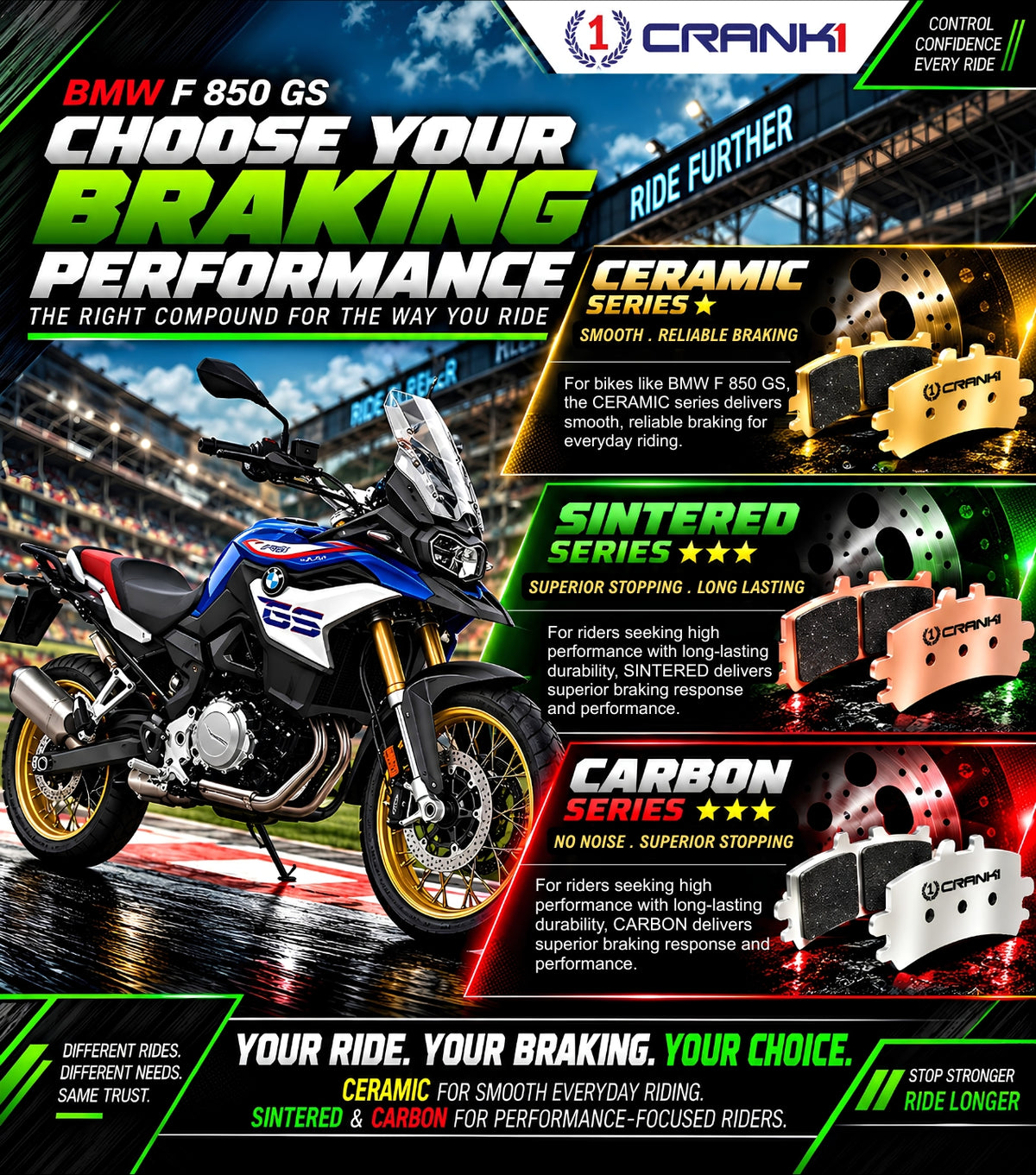 Ceramic Brake Pads For  BMW F 850 GS (2017-2020) - Rear - CRM359 - 1 Set | Smooth Braking | Heat Resistant | Long Life | Disc Friendly