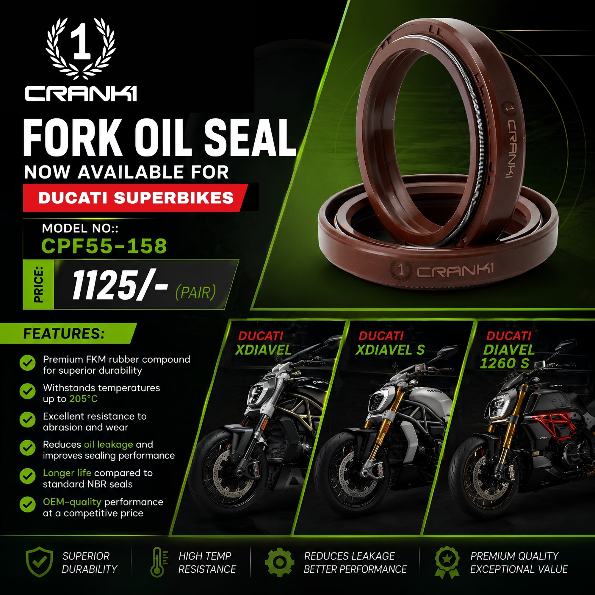 Fork Oil Seals Pair For Ducati XDiavel S (2016-2020) - CPF55-158