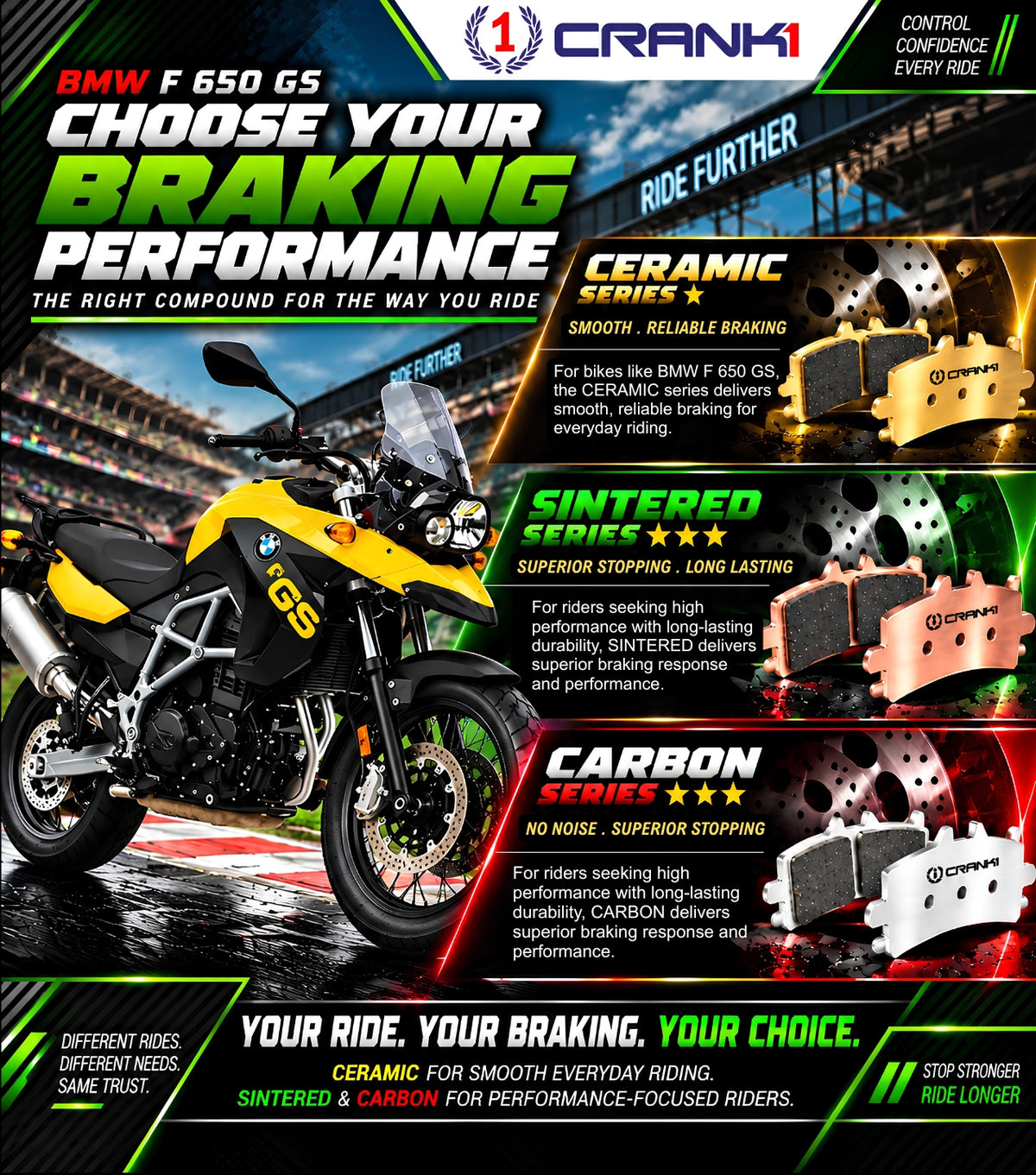 Ceramic Brake Pads For  BMW F 650 GS	(2008-2012) - Rear - CRM359 - 1 Set | Smooth Braking | Heat Resistant | Long Life | Disc Friendly