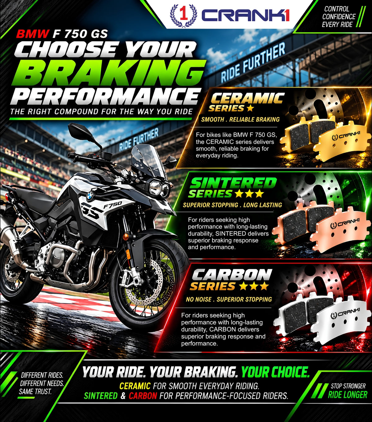 Ceramic Brake Pads For  BMW F 750 GS (2017-2024) - Rear - CRM359 - 1 Set | Smooth Braking | Heat Resistant | Long Life | Disc Friendly