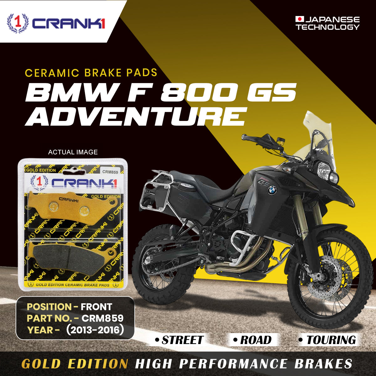 Ceramic Brake Pads For  BMW F 800 GS Adventure (2013-2016) - Front - CRM859 - 1 Set | Smooth Braking | Heat Resistant | Long Life | Disc Friendly