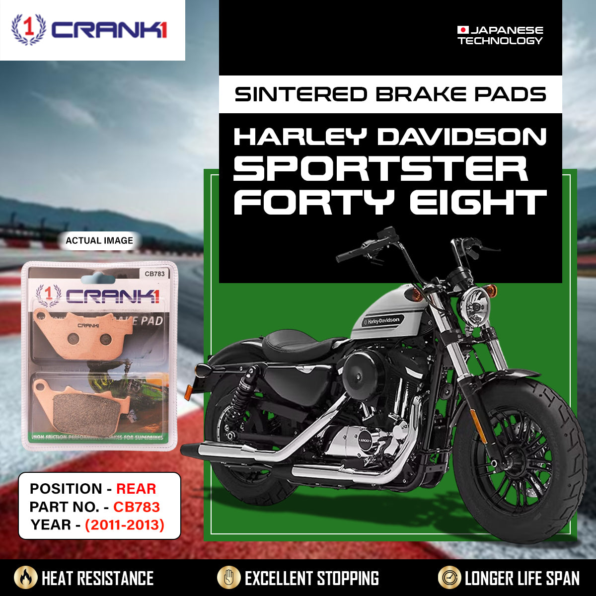Sintered Brake Pads For Harley Davidson Sportster Forty Eight (2011-2013) - Rear - CB783