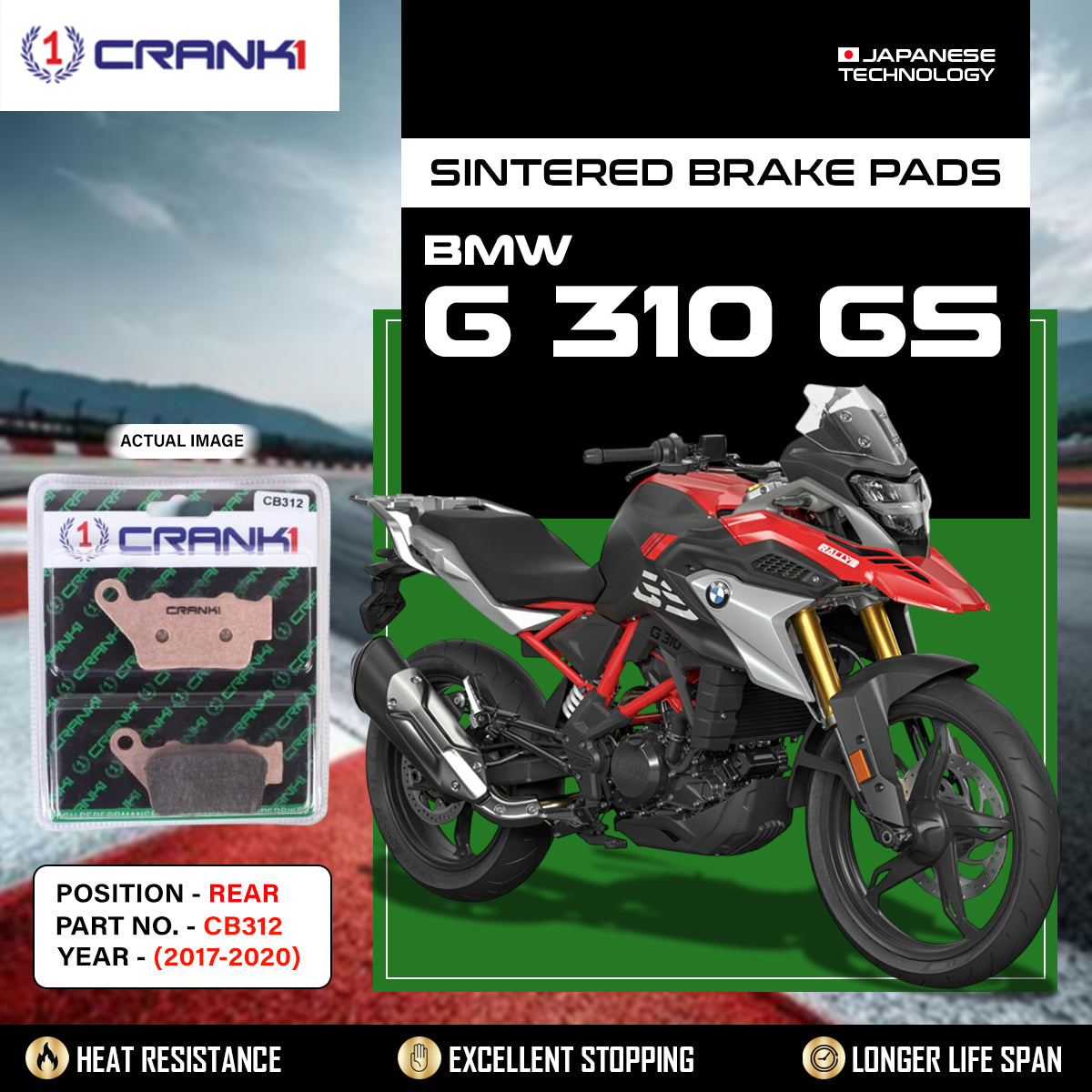 Sintered Brake Pads For BMW G 310 GS (2017-2020) - Rear - CB312