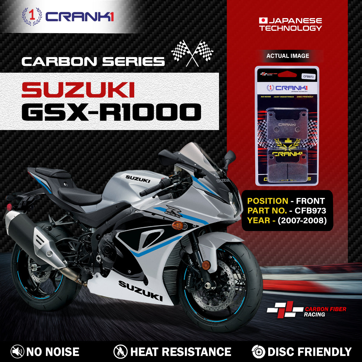 Carbon Brake Pads For Suzuki GSX-R1000 (2007-2008) - Front - CFB973 - 2 Sets