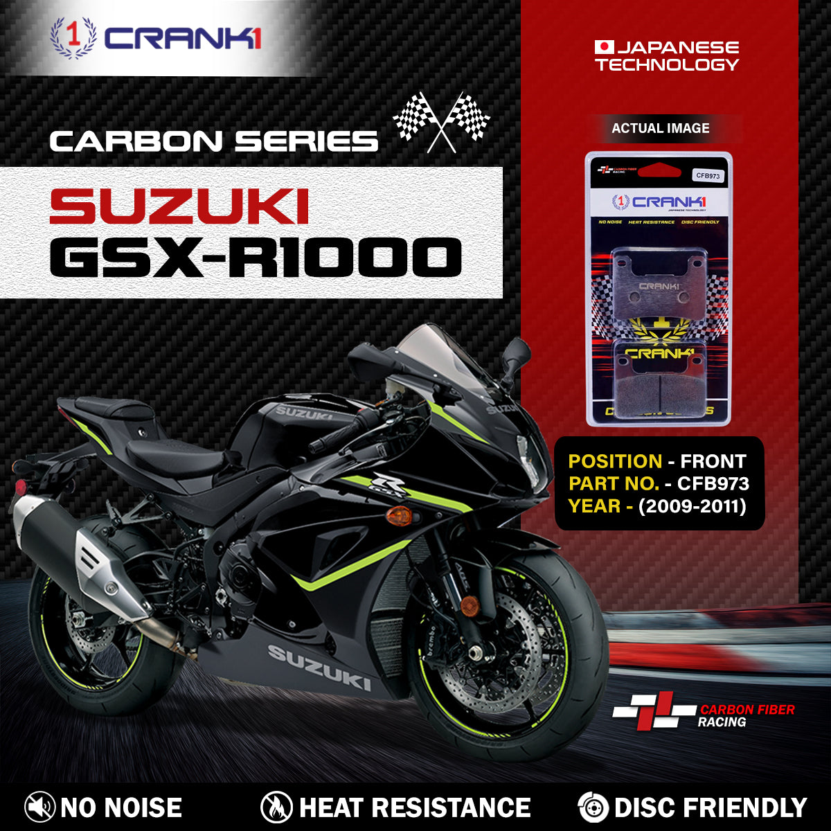 Carbon Brake Pads For Suzuki GSX-R1000 (2009-2011) - Front - CFB973 - 2 Sets