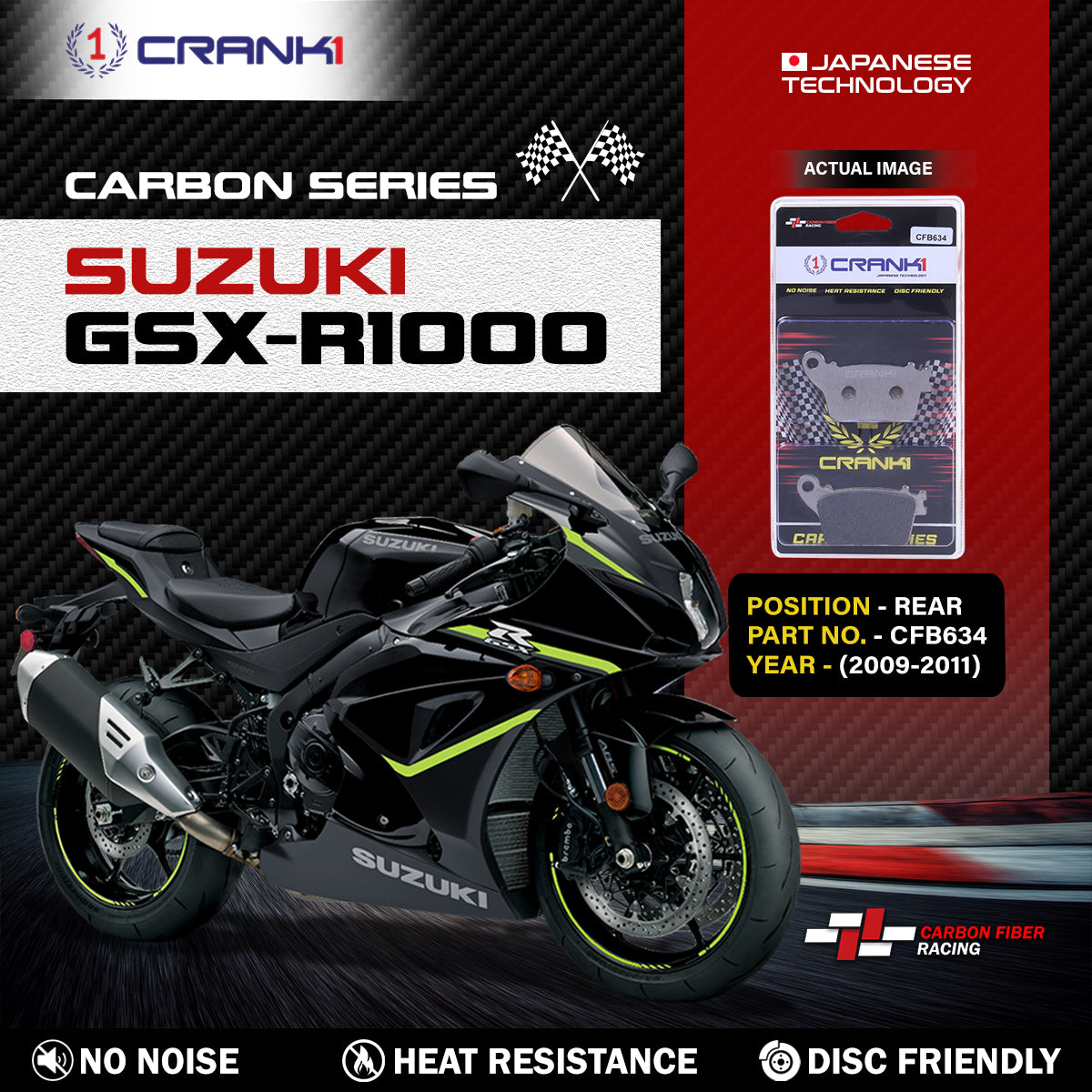 Carbon Brake Pads For Suzuki GSX-R1000 (2009-2011) - Rear - CFB634