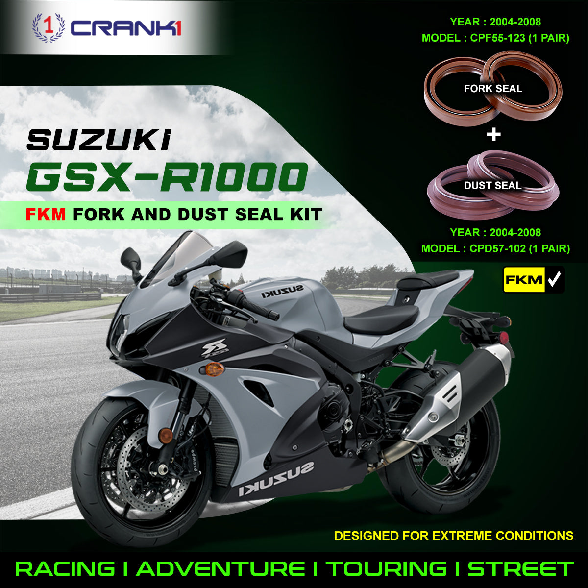 Fork And Dust Seals Kit For Suzuki GSX-R1000 (2004-2008)