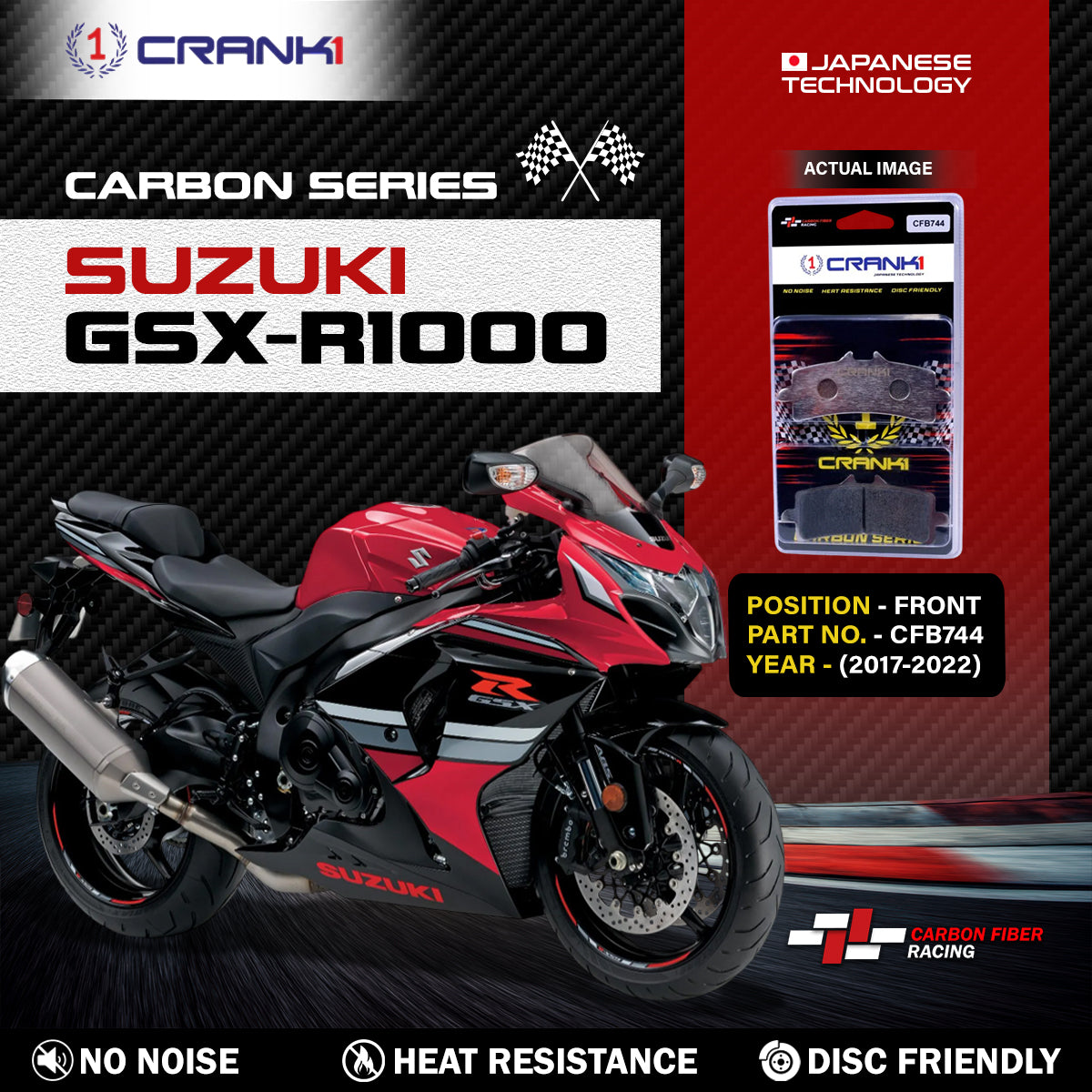 Carbon Brake Pads For Suzuki GSX-R1000 (2017-2022) - Front - CFB744 - 2 Sets