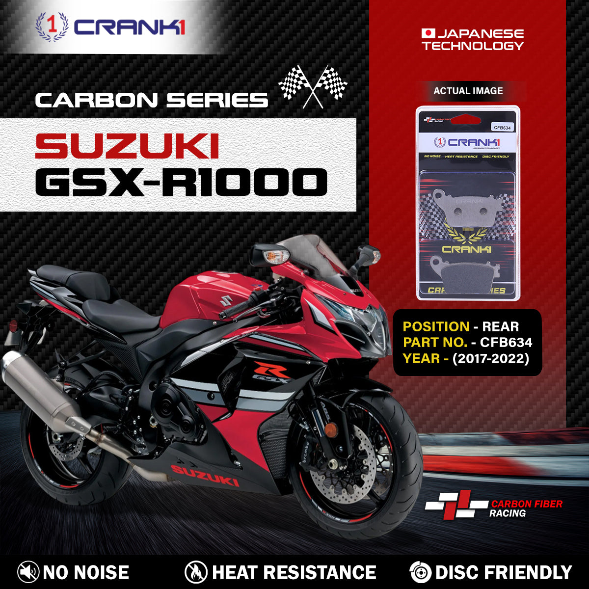 Carbon Brake Pads For Suzuki GSX-R1000 (2017-2022) - Rear - CFB634