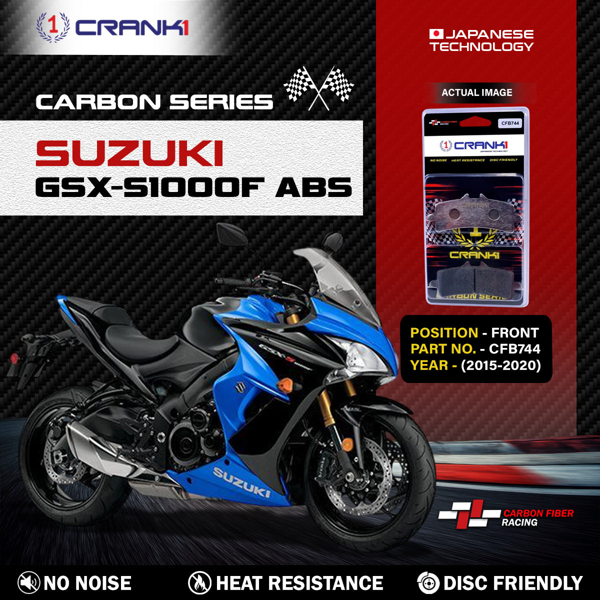 Carbon Brake Pads For Suzuki GSX-S1000F ABS (2015-2020) - Front - CFB744 - 2 Sets