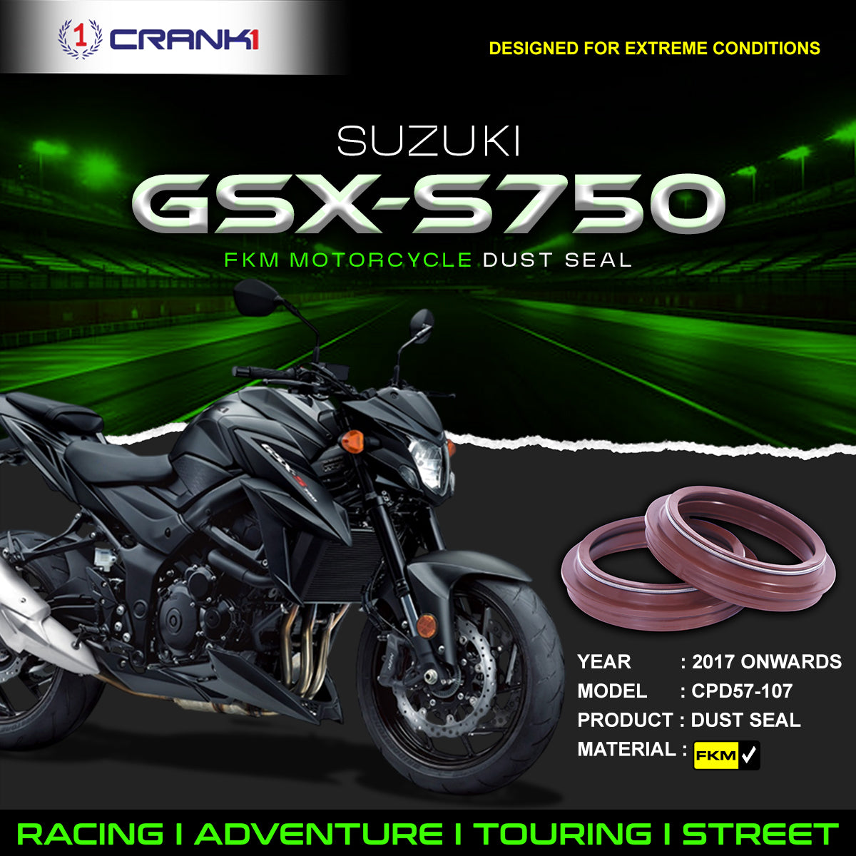Fork Dust Seals Pair For Suzuki GSX-S750 (2017 Onwards) - CPD57-107