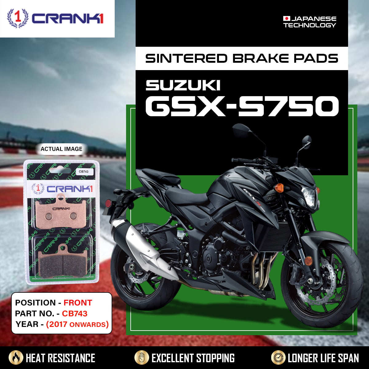 Sintered Brake Pads For Suzuki GSX-S750 (2017 Onwards) - Front - CB743 - 2 Sets Required