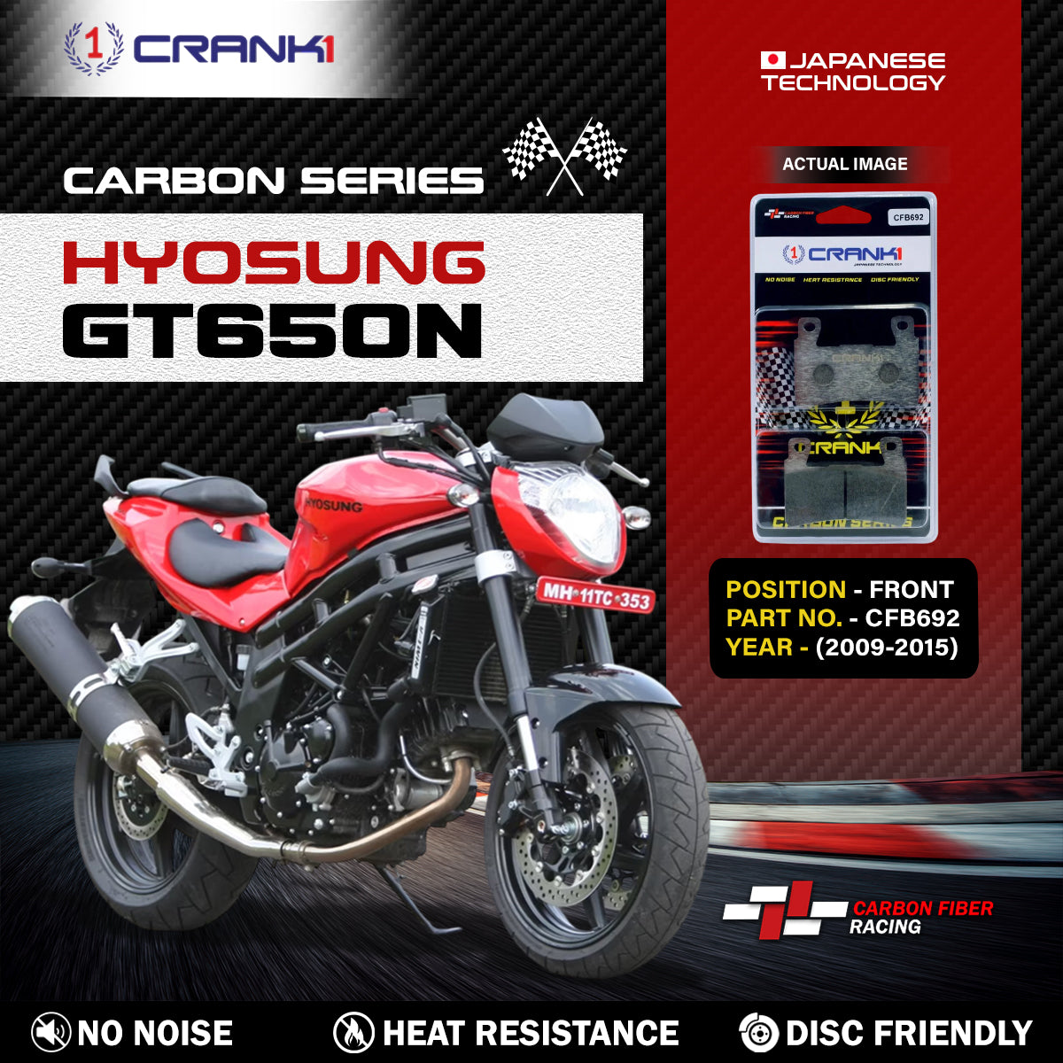 Carbon Brake Pads For Hyosung GT650N (2009-2015) - Front - CFB692 - 2 Sets