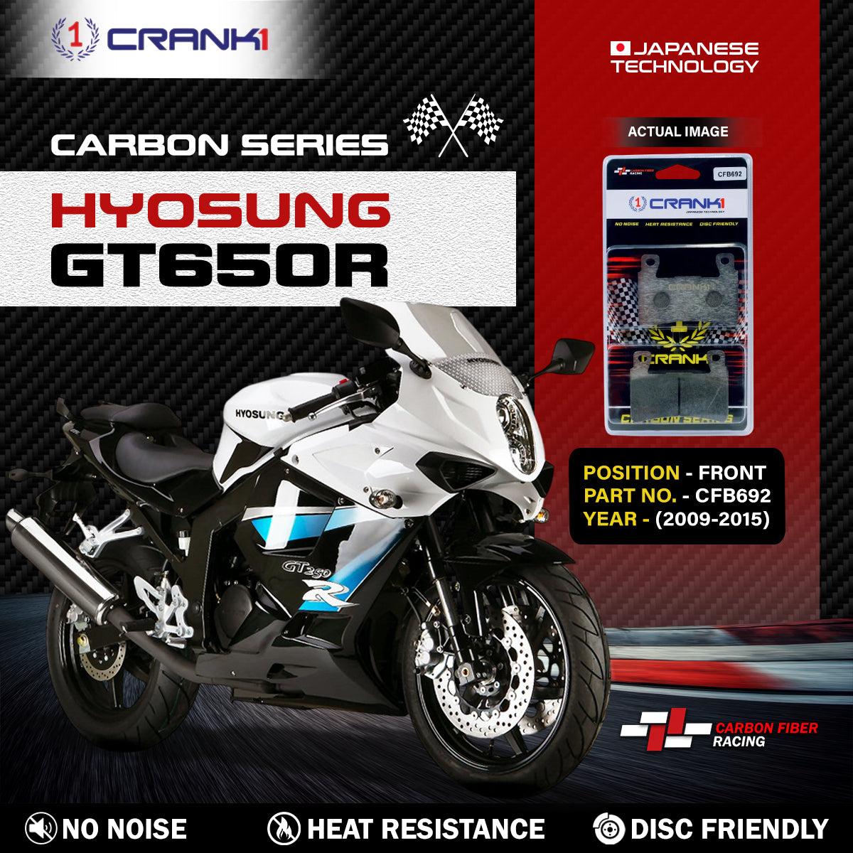 Carbon Brake Pads For Hyosung GT650R (2009-2015) - Front - CFB692 - 2 Sets