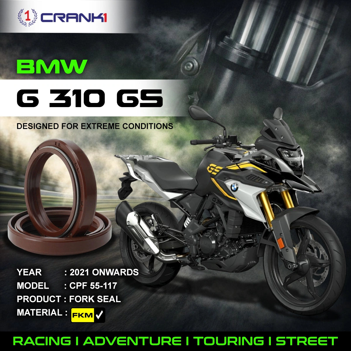 Fork Oil Seals Pair For BMW G 310 GS (2021 Onwards) - CPF55-117