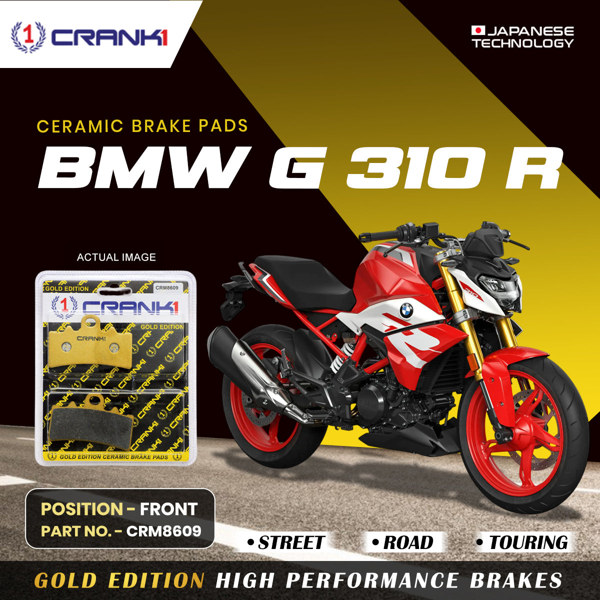 Ceramic Brake Pads For BMW G 310 R - Front - CRM8609