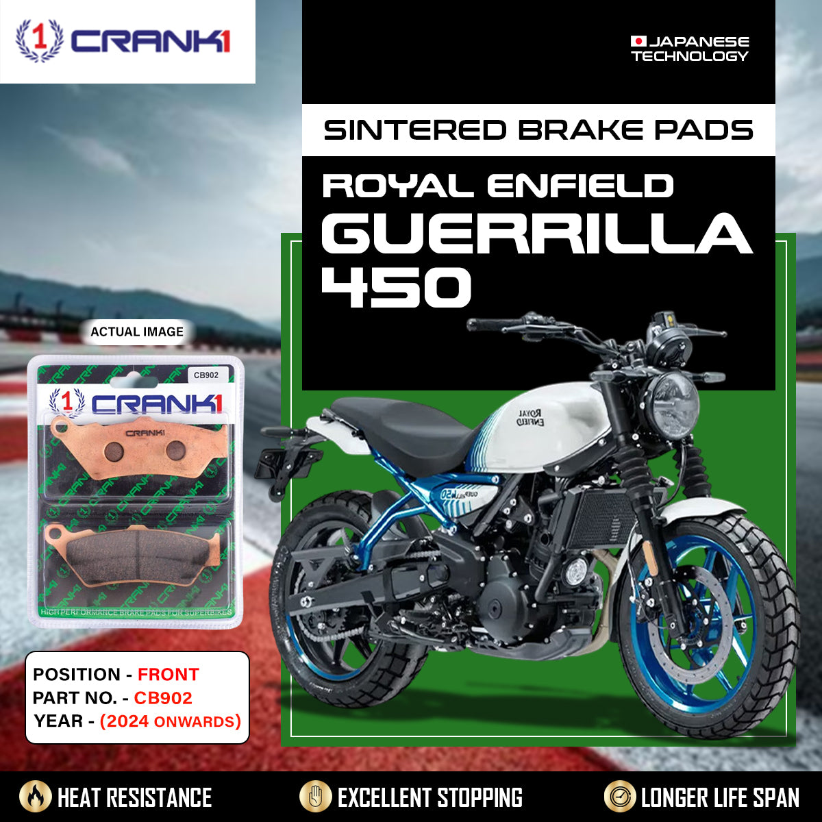 Sintered Brake Pads For Royal Enfield Guerrilla 450 (2024 Onwards) - Front - CB902