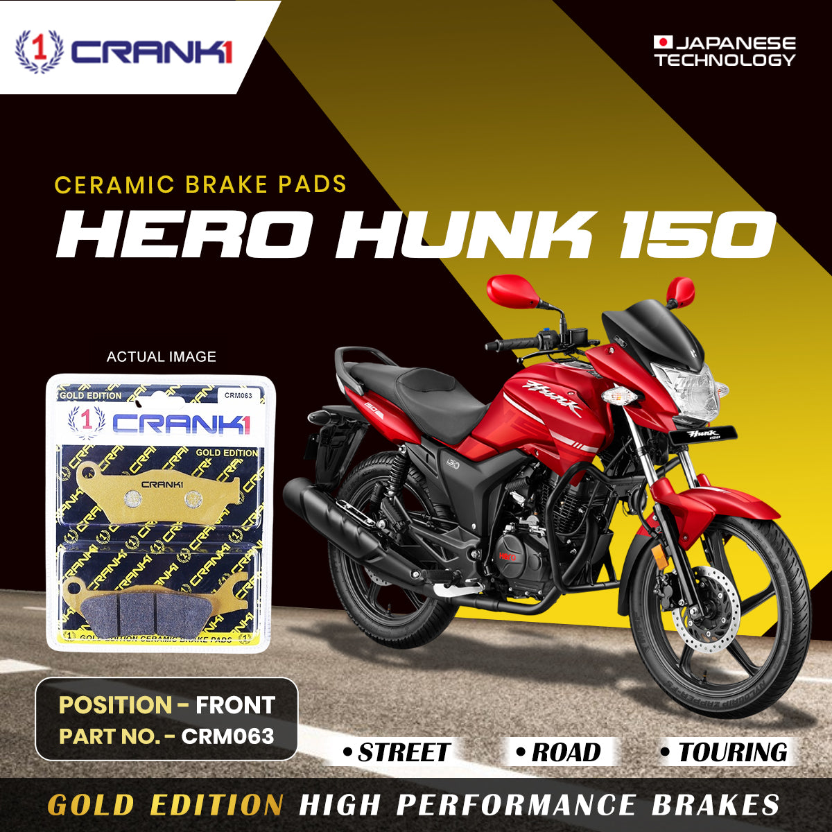 Ceramic Brake Pads For Hero Hunk 150CC - Front - CRM063