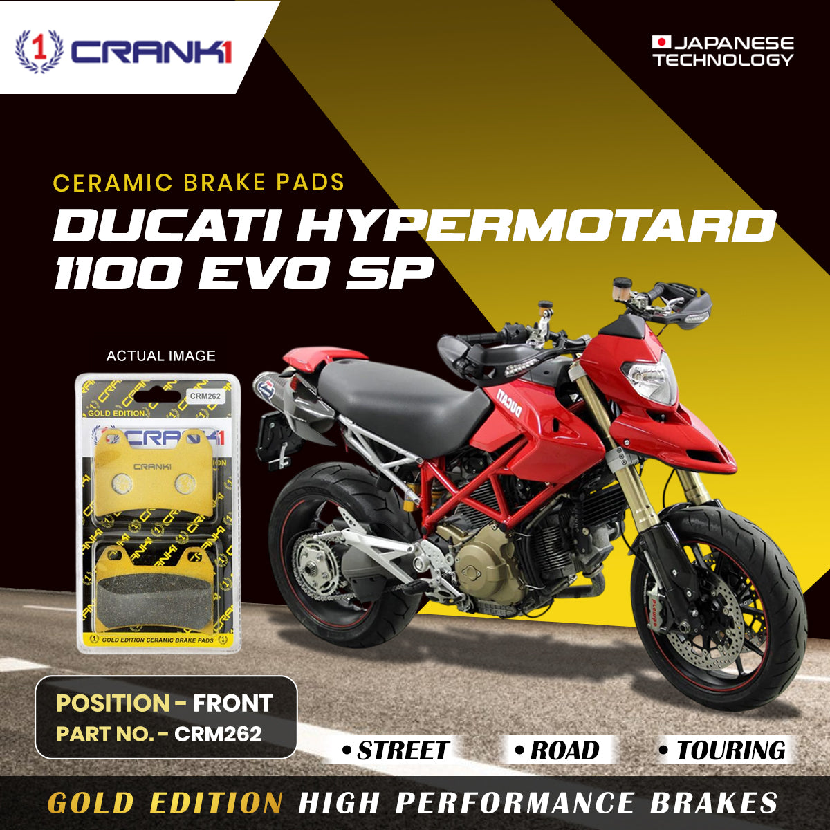 Ceramic Brake Pads For Ducati Hypermotard 1100 EVO SP - Front - CRM262 - 2 Sets