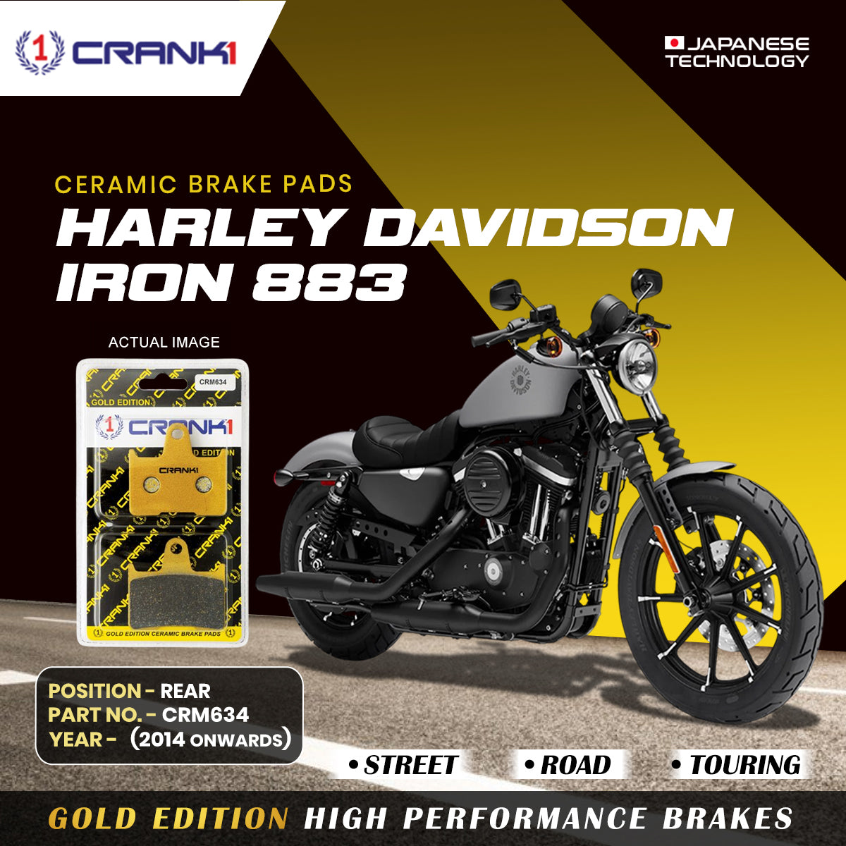 Ceramic Brake Pads For Harley Davidson Iron 883 (2014 Onwards) - Rear - CRM634