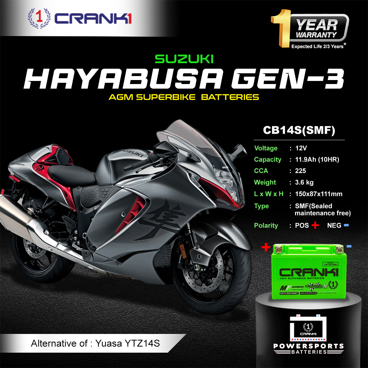 Battery For Suzuki Hayabusa GEN-3 (2021-Present) - CB14S - Factory Activated