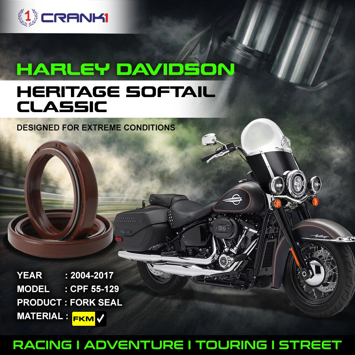 Fork Oil Seals Pair For Harley Davidson Heritage Softail Classic (2004-2017) - CPF55-129