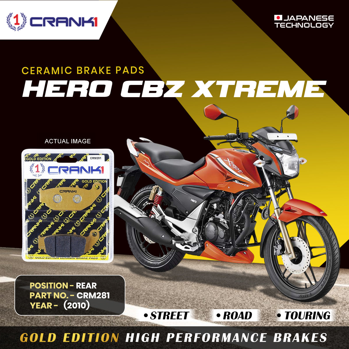 Ceramic Brake Pads For Hero CBZ Xtreme (2010) - Rear - CRM281