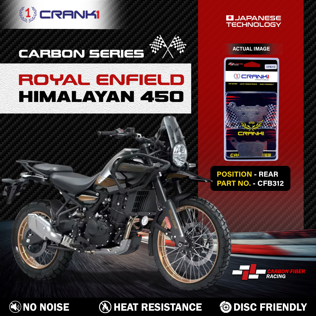 Carbon Brake Pads For Royal Enfield Himalayan 450 - Rear - CFB312