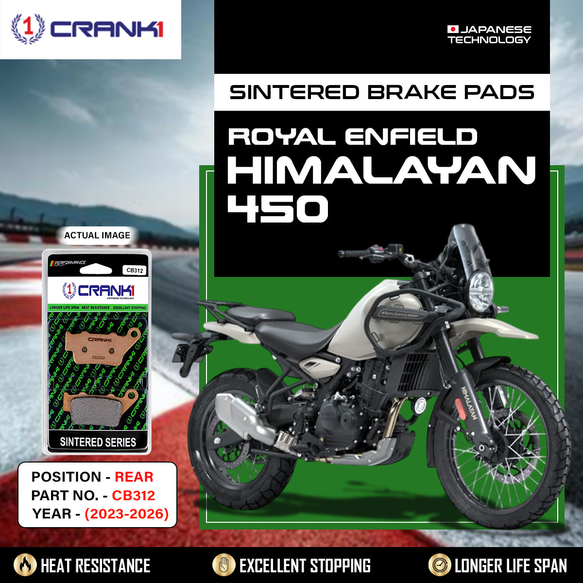 Sintered Brake Pads For Royal Enfield Himalayan 450 (2023-2026) - Rear - CB312 - 1 Set