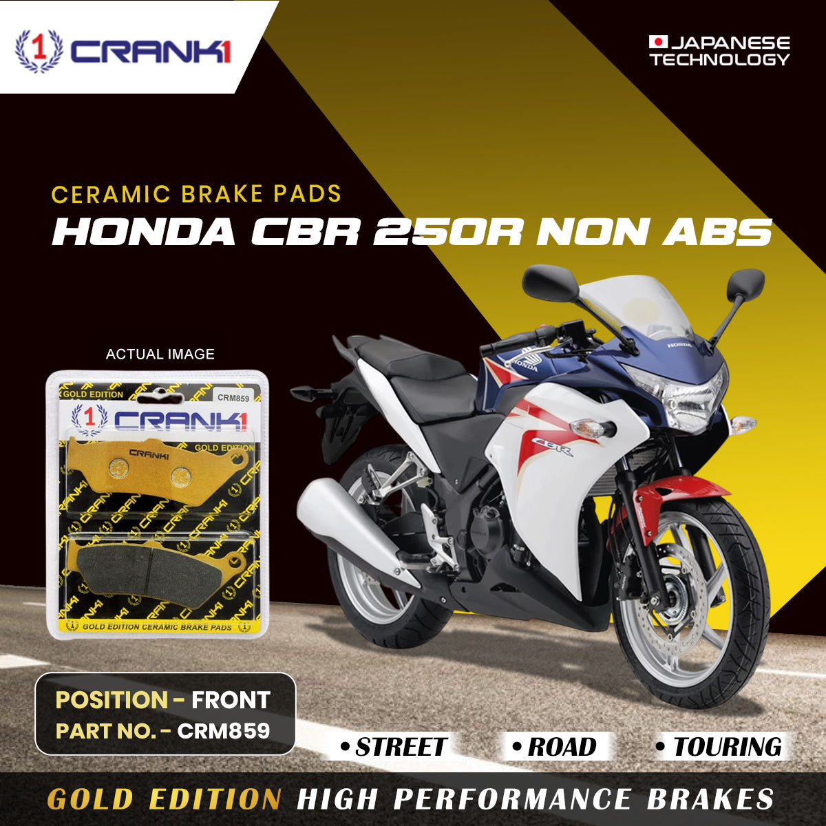 Ceramic Brake Pads For Honda CBR 250R NON ABS - Front - CRM859