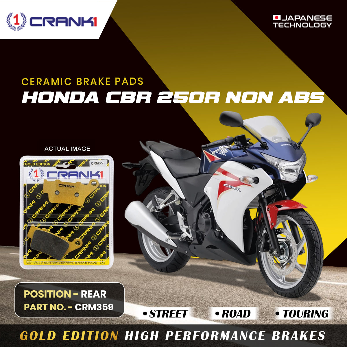 Ceramic Brake Pads For Honda CBR 250R NON ABS - Rear - CRM359