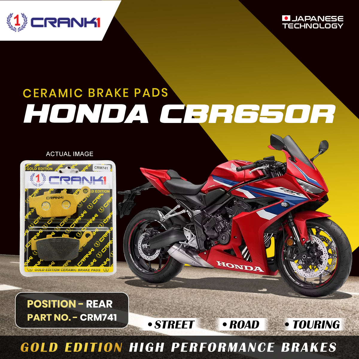 Ceramic Brake Pads For Honda CBR650R - Rear - CRM741 - 1 Set