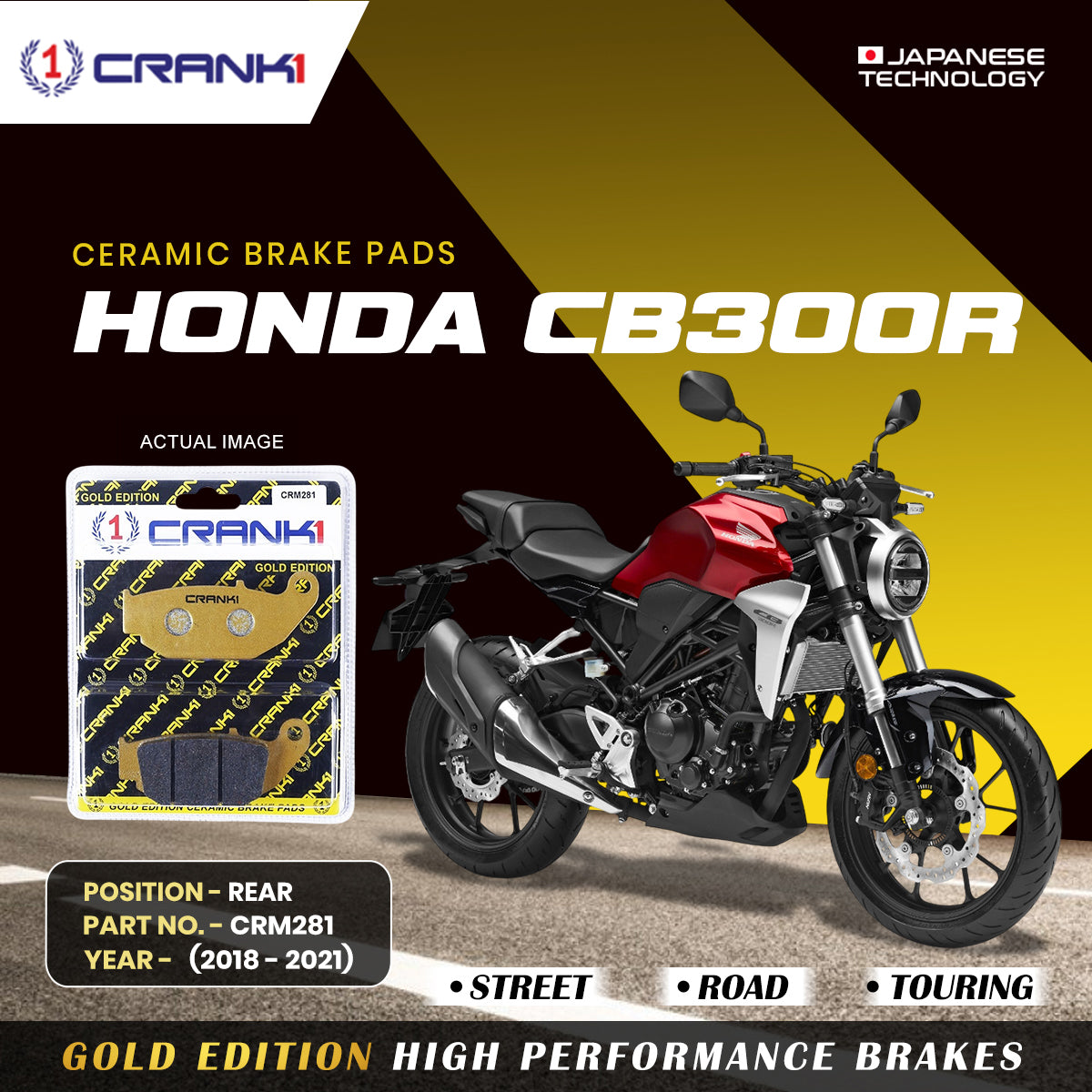 Ceramic Brake Pads For Honda CB300R (2018-2021) - Rear - CRM281 - 1 Set