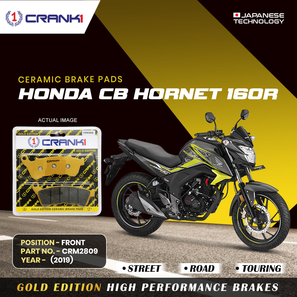 Ceramic Brake Pads For Honda CB Hornet 160R (2019) - Front - CRM2809