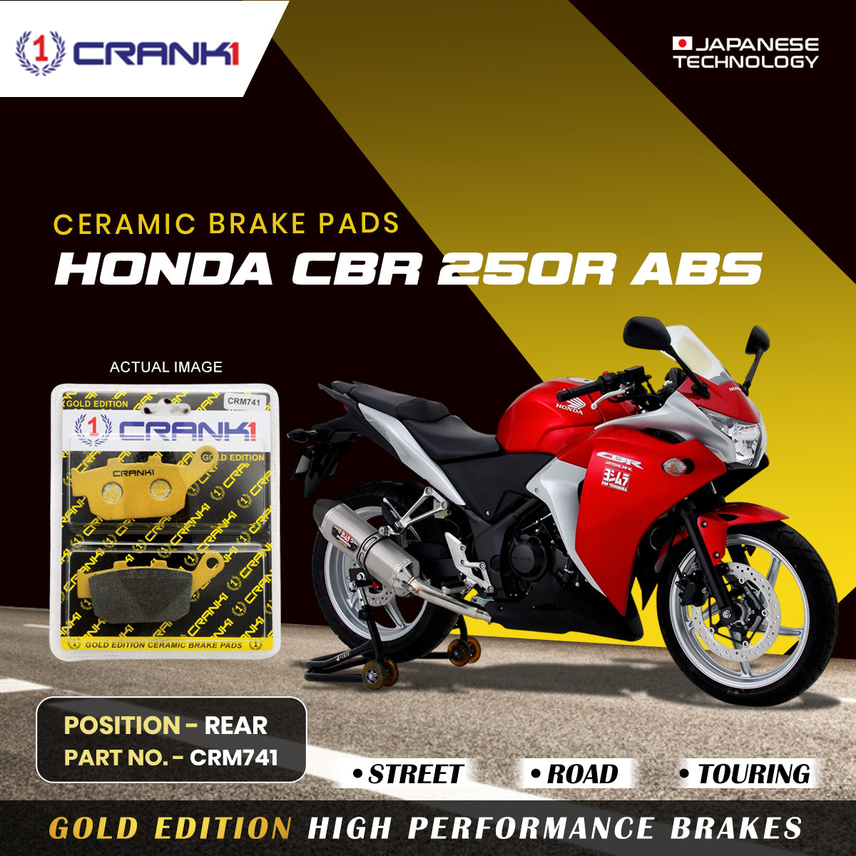 Ceramic Brake Pads For Honda CBR 250R ABS - Rear - CRM741