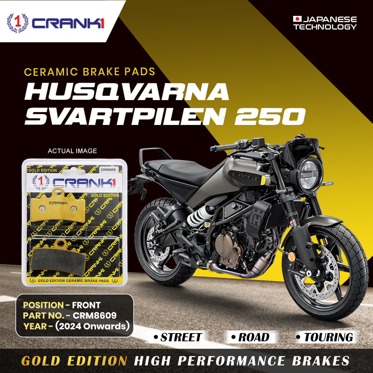 Ceramic Brake Pads For Husqvarna Svartpilen 250 (2024 Onwards) - Front - CRM8609 - 1 Set