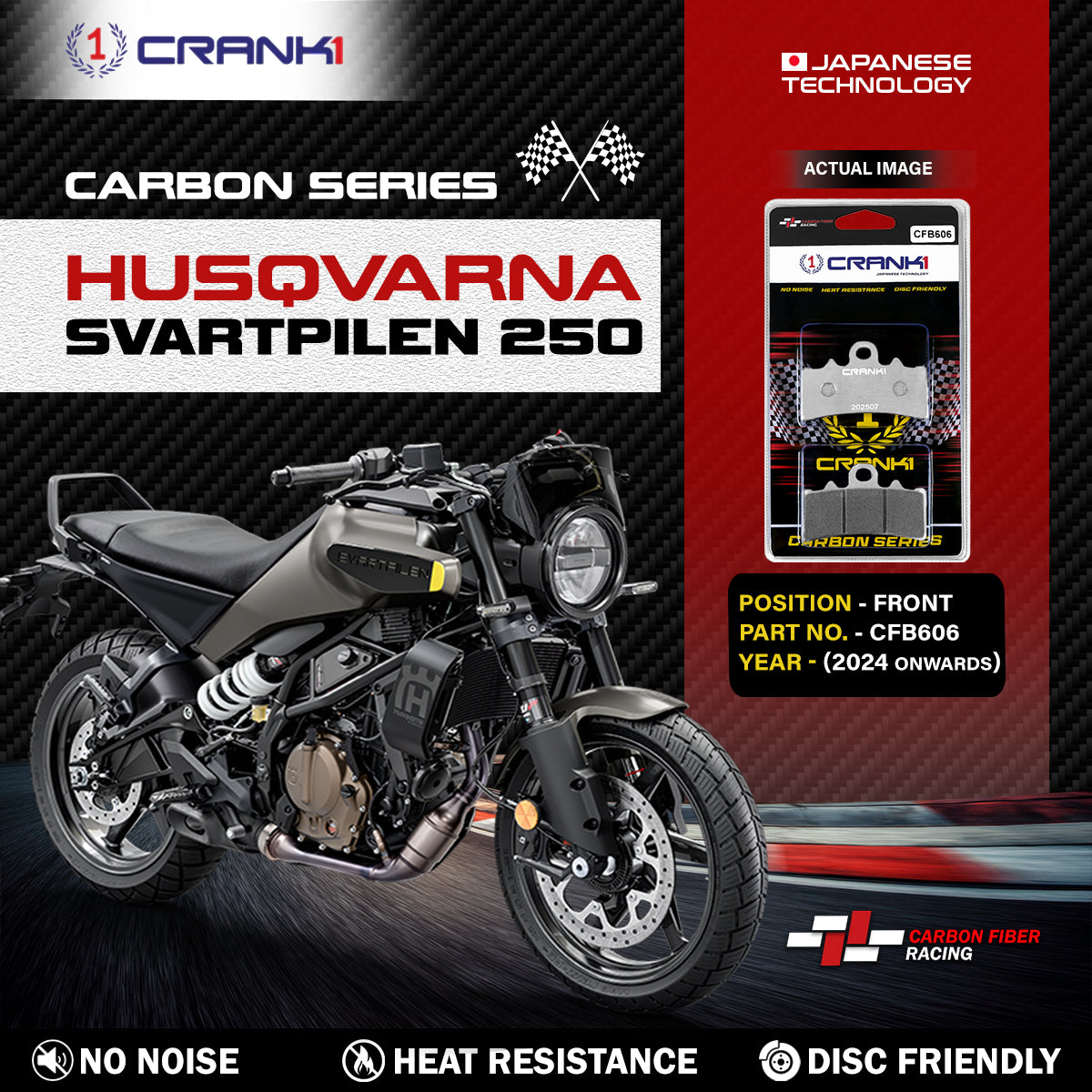 Carbon Brake Pads For Husqvarna Svartpilen 250 (2024 Onwards) - Front - CFB606 - 1 Set
