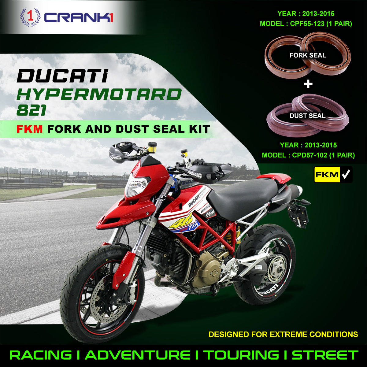 Fork And Dust Seals Kit For Ducati Hypermotard 821 (2013-2015)