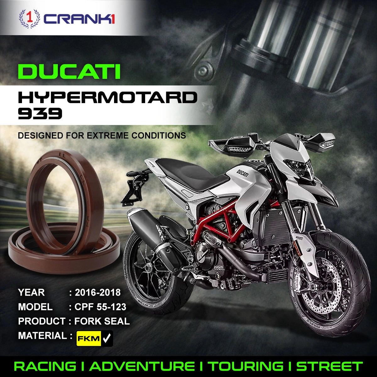 Fork Oil Seals Pair For Ducati Hypermotard 939 (2016-2018) - CPF55-123