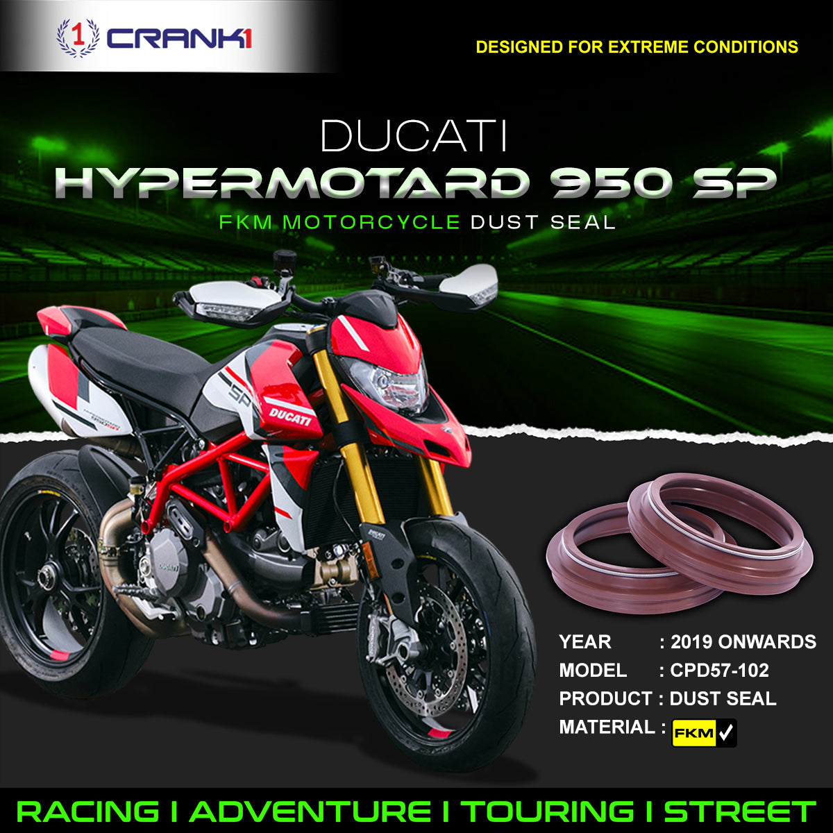 Fork Dust Seals Pair For Ducati Hypermotard 950 SP (2019 Onwards) - CPD57-102
