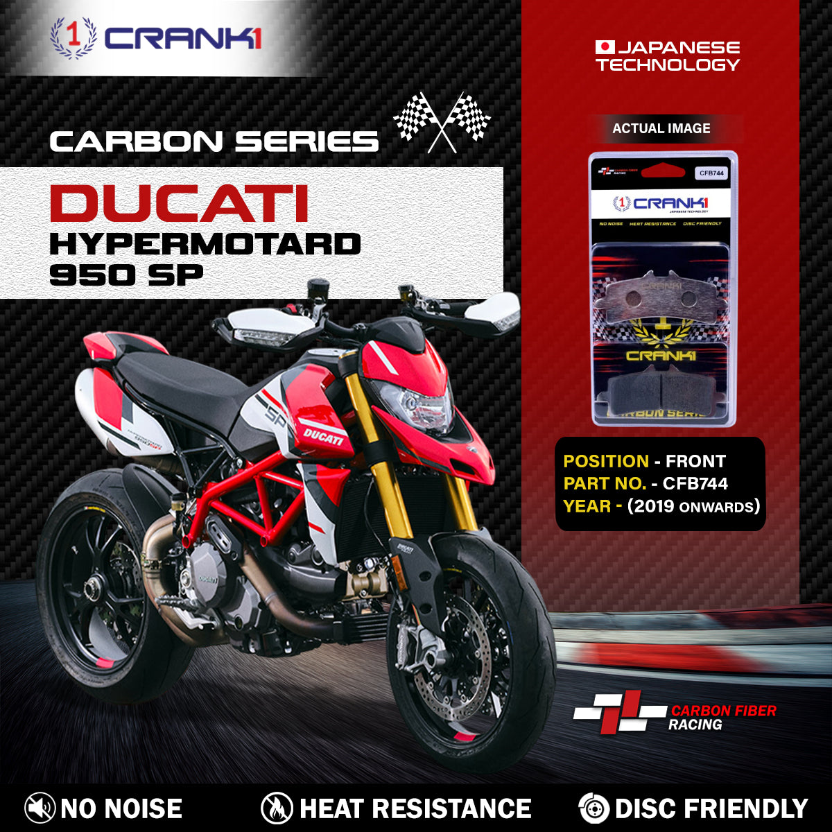 Carbon Brake Pads For Ducati Hypermotard 950 SP (2019 Onwards) - Front - CFB744 - 2 Sets