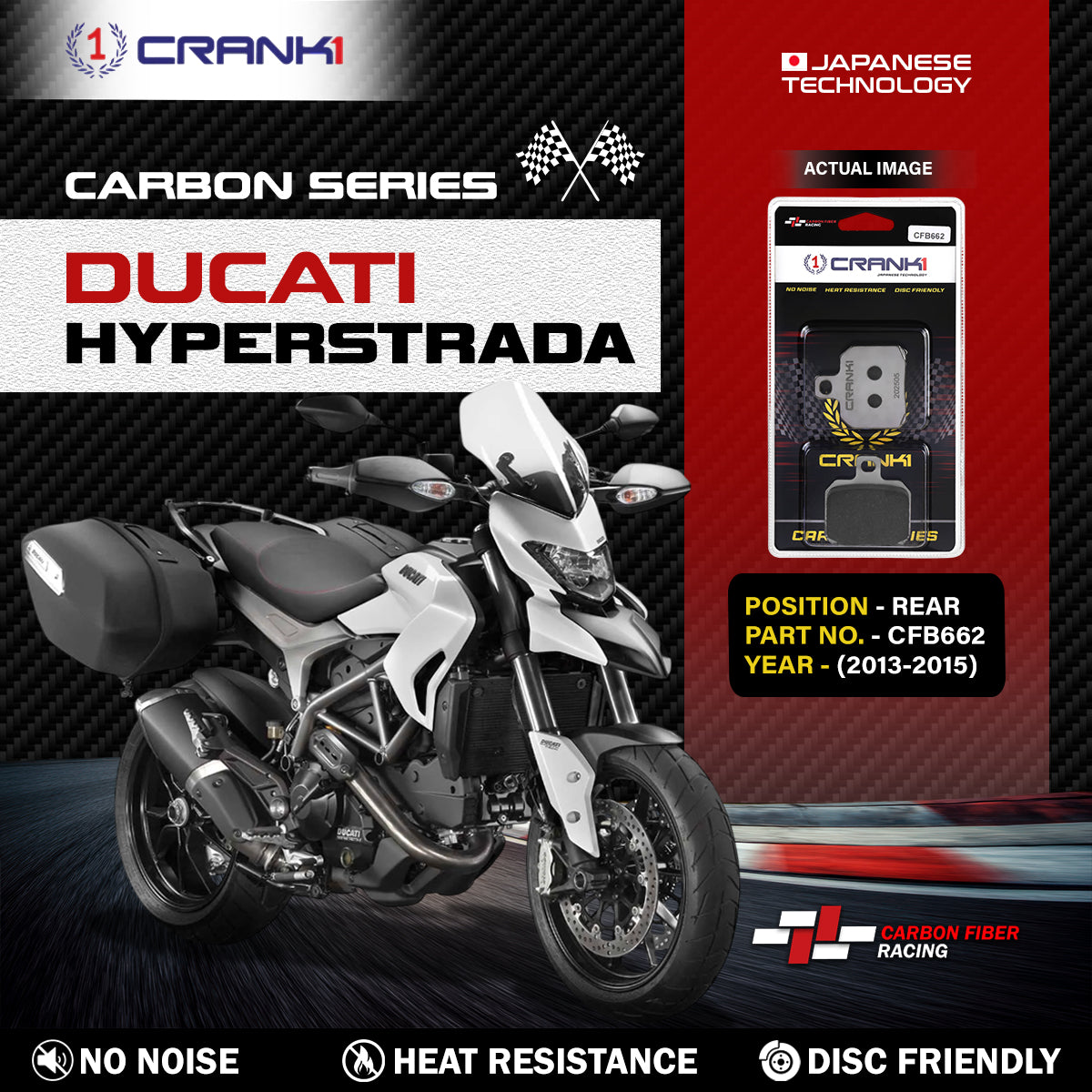 Carbon Brake Pads For Ducati Hyperstrada (2013-2015) - Rear - CFB662