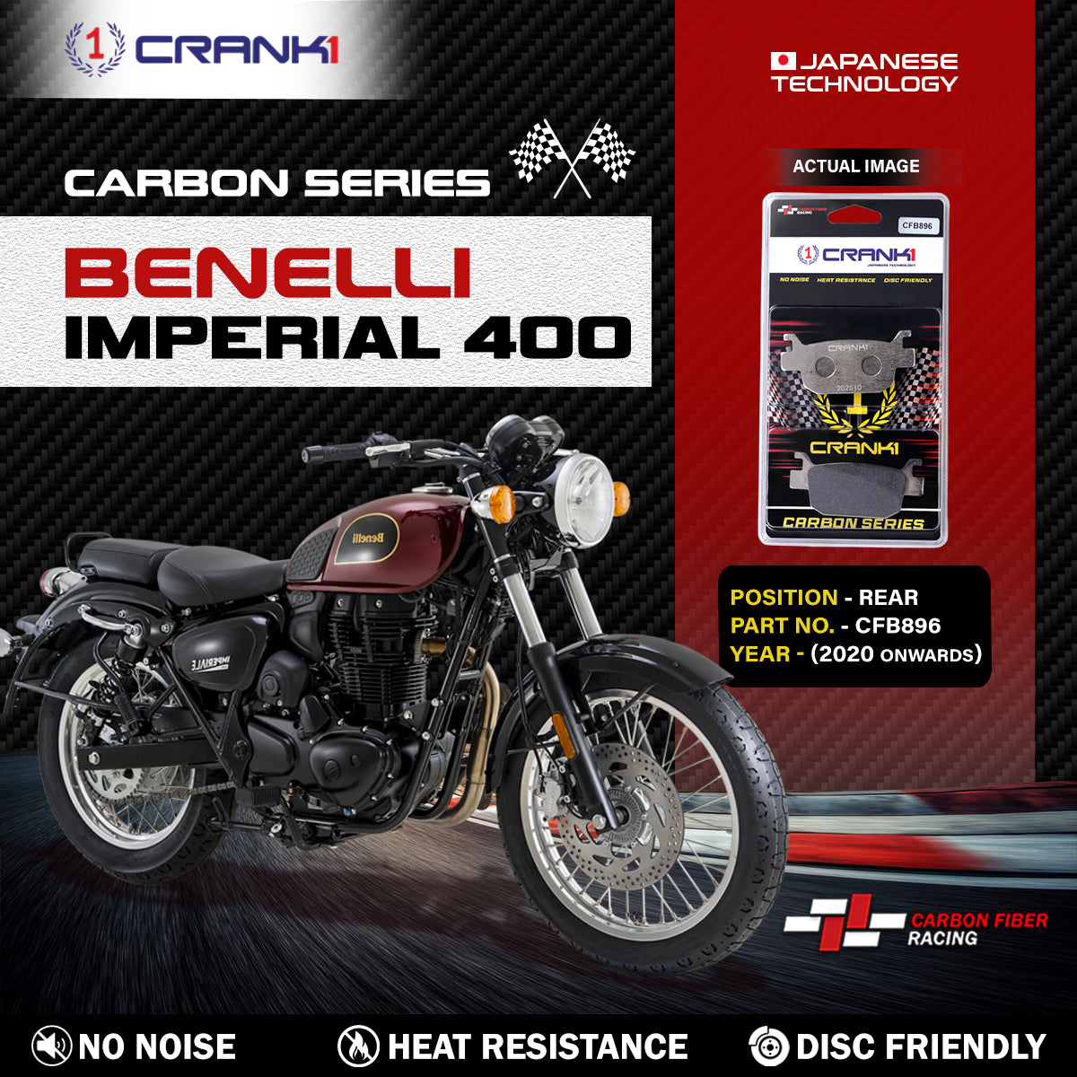 Carbon Brake Pads For Benelli Imperial 400 (2020 Onwards) - Rear - CFB896