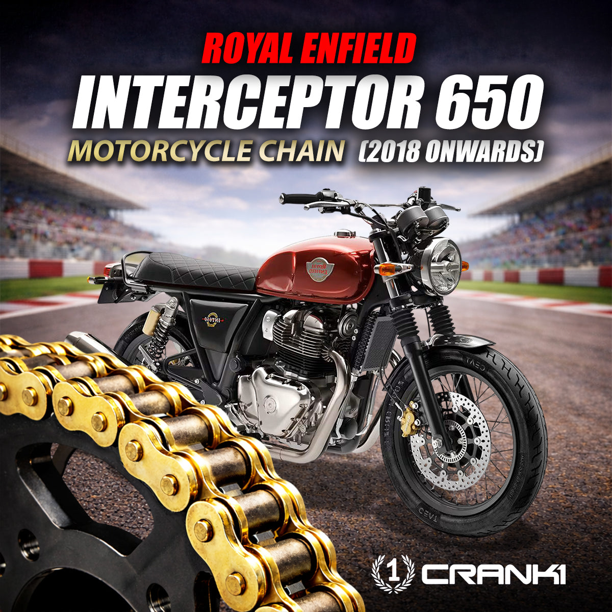 Chain For Royal Enfiled Interceptor 650 (2018 Onwards) - 525 Pitch x 100 Links Gold (ZVMX)