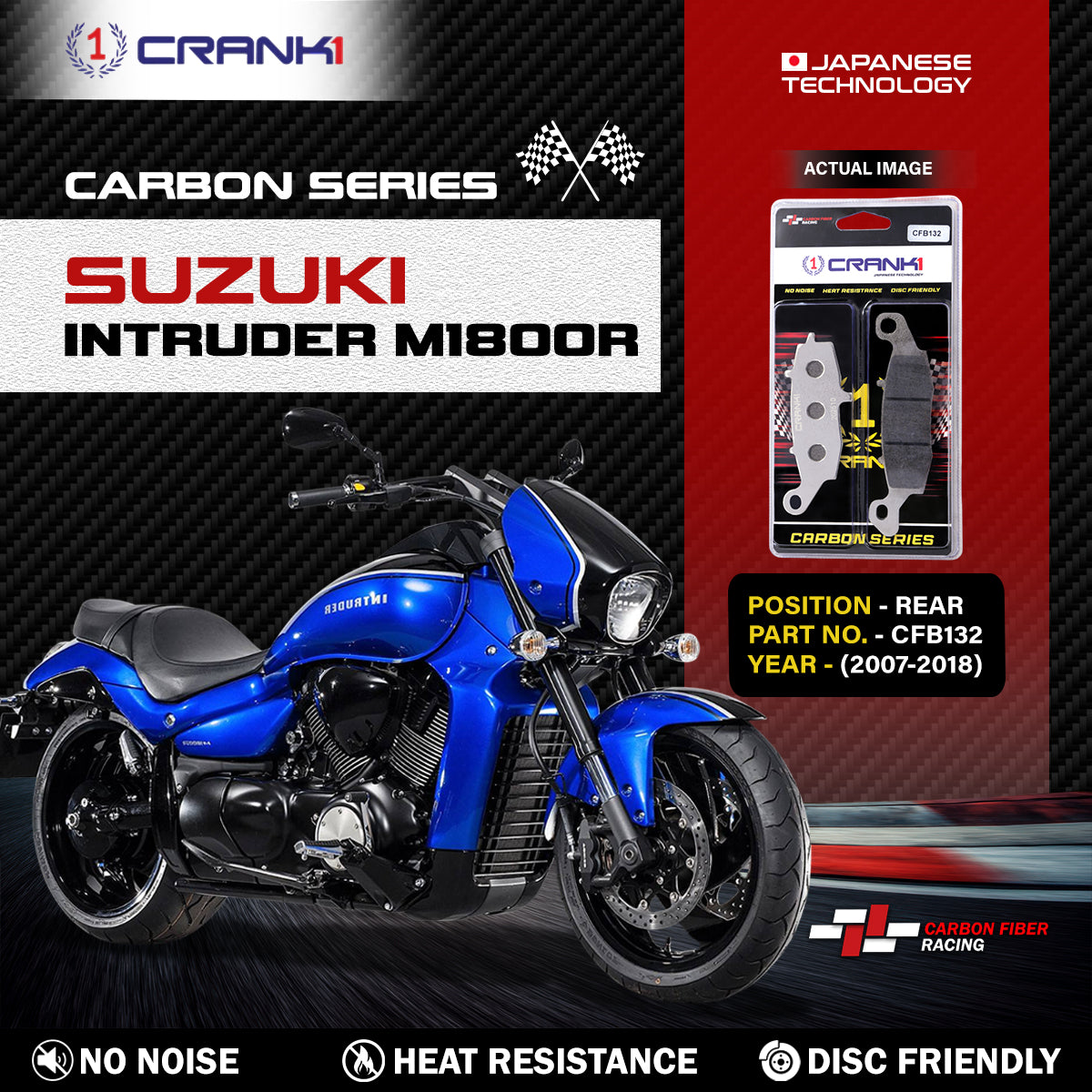 Carbon Brake Pads For Suzuki Intruder M1800R (2007-2018) - Rear - CFB132